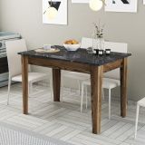 Tavolo Fisso Marrone Noce Nero Marmo 6 Posti Forma Rettangolare 110x72x75h cm, Peso Supportato 120 kg - Zane