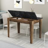 Tavolo Fisso Marrone Noce Nero Marmo 6 Posti Forma Rettangolare 110x72x75h cm, Peso Supportato 120 kg - Zane