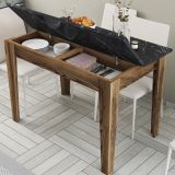 Tavolo Fisso Marrone Noce Nero Marmo 6 Posti Forma Rettangolare 110x72x75h cm, Peso Supportato 120 kg - Zane
