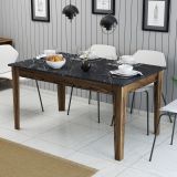 Tavolo Fisso Marrone Noce Nero Marmo 6 Posti Forma Rettangolare 145x88x75h cm, Peso Supportato 120 kg - Viverone