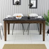 Tavolo Fisso Marrone Noce Nero Marmo 6 Posti Forma Rettangolare 145x88x75h cm, Peso Supportato 120 kg - Viverone