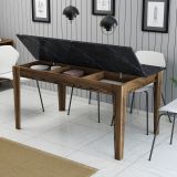 Tavolo Fisso Marrone Noce Nero Marmo 6 Posti Forma Rettangolare 145x88x75h cm, Peso Supportato 120 kg - Viverone