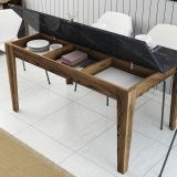 Tavolo Fisso Marrone Noce Nero Marmo 6 Posti Forma Rettangolare 145x88x75h cm, Peso Supportato 120 kg - Viverone