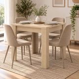 Tavolo Fisso Marrone Rovere 4 Posti Ripiano Effetto Dogato 80x80x76h cm, Forma Quadrato - Trosa