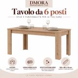 Tavolo Fisso Marrone Rovere Nodi 6 Posti Ripiano Effetto Dogato 135x80x76h cm, Forma Rettangolare - Luarca