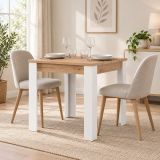 Tavolo Fisso Marrone Rovere Nodi Bianco 4 Posti Ripiano Effetto Dogato 80x80x76h cm, Forma Quadrato - Trosa