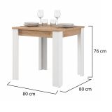Tavolo Fisso Marrone Rovere Nodi Bianco 4 Posti Ripiano Effetto Dogato 80x80x76h cm, Forma Quadrato - Trosa