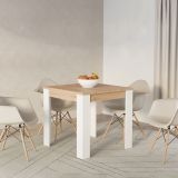 Tavolo Fisso Marrone Rovere Nodi Bianco 4 Posti Ripiano Effetto Dogato 80x80x76h cm, Forma Quadrato - Trosa