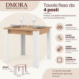 Tavolo Fisso Marrone Rovere Nodi Bianco 4 Posti Ripiano Effetto Dogato 80x80x76h cm, Forma Quadrato - Trosa