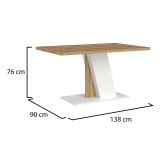Tavolo Fisso Marrone Rovere Nodi Bianco 6 Posti Forma Rettangolare 138x90x76h cm, Sfumatura Colore Struttura Rovere Nodi - Livani
