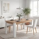 Tavolo Fisso Marrone Rovere Nodi Bianco 6 Posti Ripiano Effetto Dogato 135x80x76h cm, Forma Rettangolare - Luarca