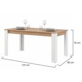 Tavolo Fisso Marrone Rovere Nodi Bianco 6 Posti Ripiano Effetto Dogato 135x80x76h cm, Forma Rettangolare - Luarca