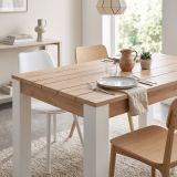 Tavolo Fisso Marrone Rovere Nodi Bianco 6 Posti Ripiano Effetto Dogato 135x80x76h cm, Forma Rettangolare - Luarca