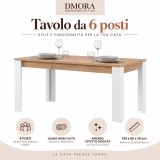 Tavolo Fisso Marrone Rovere Nodi Bianco 6 Posti Ripiano Effetto Dogato 135x80x76h cm, Forma Rettangolare - Luarca