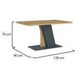 Tavolo Fisso Marrone Rovere Nodi Nero Antracite 6 Posti Forma Rettangolare 138x90x76h cm, Sfumatura Colore Struttura Rovere Nodi - Livani