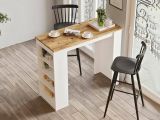 Tavolo rettangolare 2 posti con scaffale quercia e bianco 120x51cm - Pontebba