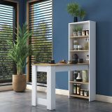 Tavolo rettangolare 5 posti con scaffale noce e bianco 120x53cm - Areneio