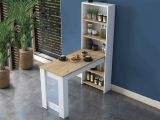 Tavolo rettangolare 5 posti con scaffale noce e bianco 120x53cm - Areneio
