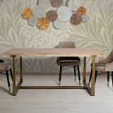 Tavolo vintage rettangolare 9 posti oro e marrone 180x90cm - Kazimir