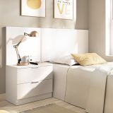 Testiera Letto Bianco Marrone Rovere Comodino Incluso Singolo 34x141 cm, Colore Struttura Marrone - Lead