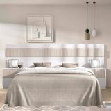 Testiera Letto Bianco Marrone Rovere Matrimoniale Colore Struttura Marrone 248x34.2 cm, Sfumatura Colore Struttura Rovere - Trudy
