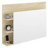 Testiera Letto Bianco Marrone Rovere Vani Libreria Singolo 19x105 cm, Colore Struttura Marrone - Minden