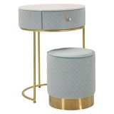 Toeletta Azzurro Celeste oro un Cassetto Rivestimento in Velluto Trapuntato 52x52x70h cm, Sfumatura Colore Struttura Celeste - Mbale