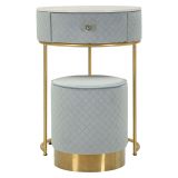 Toeletta Azzurro Celeste oro un Cassetto Rivestimento in Velluto Trapuntato 52x52x70h cm, Sfumatura Colore Struttura Celeste - Mbale