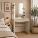 Toeletta Beige Chiaro Specchio Incluso un Cassetto 80x40x136h cm, Cassetto Effetto Liscio - Loga