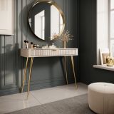 Toeletta Beige oro un Cassetto Materiale Struttura in Metallo 100x38x78h cm, Materiale Piano in Legno Nobilitato - Katerara