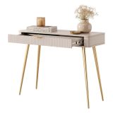 Toeletta Beige oro un Cassetto Materiale Struttura in Metallo 100x38x78h cm, Materiale Piano in Legno Nobilitato - Katerara