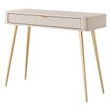 Toeletta Beige oro un Cassetto Materiale Struttura in Metallo 100x38x78h cm, Materiale Piano in Legno Nobilitato - Katerara