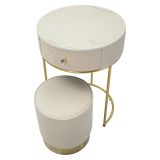 Toeletta Bianco Crema oro un Cassetto Rivestimento in Velluto Trapuntato 52x52x70h cm, Sfumatura Colore Struttura Crema - Mbale