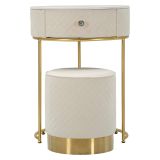 Toeletta Bianco Crema oro un Cassetto Rivestimento in Velluto Trapuntato 52x52x70h cm, Sfumatura Colore Struttura Crema - Mbale