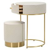 Toeletta Bianco Crema oro un Cassetto Rivestimento in Velluto Trapuntato 52x52x70h cm, Sfumatura Colore Struttura Crema - Mbale