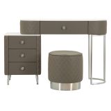 Toeletta Bianco Marmo Grigio Tortora 4 Cassetti Finitura Simil Pelle Trapuntata con Dettagli Argento, top Effetto Marmo 120x40x75h cm, - Tafrao