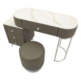 Toeletta Bianco Marmo Grigio Tortora 4 Cassetti Finitura Simil Pelle Trapuntata con Dettagli Argento, top Effetto Marmo 120x40x75h cm, - Tafrao