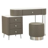 Toeletta Bianco Marmo Grigio Tortora 4 Cassetti Finitura Simil Pelle Trapuntata con Dettagli Argento, top Effetto Marmo 120x40x75h cm, - Tafrao