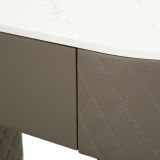 Toeletta Bianco Marmo Grigio Tortora 4 Cassetti Finitura Simil Pelle Trapuntata con Dettagli oro, top Effetto Marmo 120x40x75h cm, - Tafrao