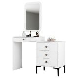 Toeletta Bianco Marrone Noce Specchio Incluso 4 Cassetti 124x40x85h cm, con Piedini - Meltina