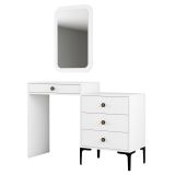 Toeletta Bianco Marrone Noce Specchio Incluso 4 Cassetti 124x40x85h cm, con Piedini - Meltina