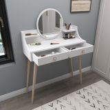 Toeletta Bianco Marrone Rovere Specchio Incluso 2 Cassetti 90x35x131h cm, Colore Struttura Marrone - Isernia