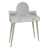 Toeletta Bianco Marrone Rovere Specchio Incluso 2 Cassetti 90x35x131h cm, Colore Struttura Marrone - Isernia