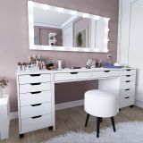 Toeletta Bianco Nero Specchio Incluso 12 Cassetti 200x55x77h cm, Luci Incluse - Lagunare