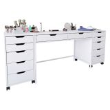 Toeletta Bianco Nero Specchio Incluso 12 Cassetti 200x55x77h cm, Luci Incluse - Lagunare