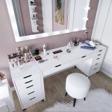 Toeletta Bianco Nero Specchio Incluso 12 Cassetti 200x55x77h cm, Luci Incluse - Lagunare