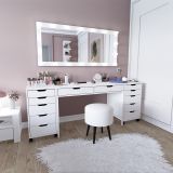 Toeletta Bianco Nero Specchio Incluso 12 Cassetti 200x55x77h cm, Luci Incluse - Lagunare