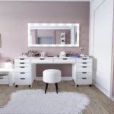 Toeletta Bianco Nero Specchio Incluso 12 Cassetti 200x55x77h cm, Luci Incluse - Lagunare
