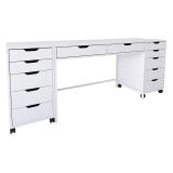 Toeletta Bianco Nero Specchio Incluso 12 Cassetti 200x55x77h cm, Luci Incluse - Lagunare