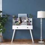 Toeletta Bianco Nero Specchio Incluso 2 Cassetti 103x40x112h cm, Colore Struttura Nero - Longhena